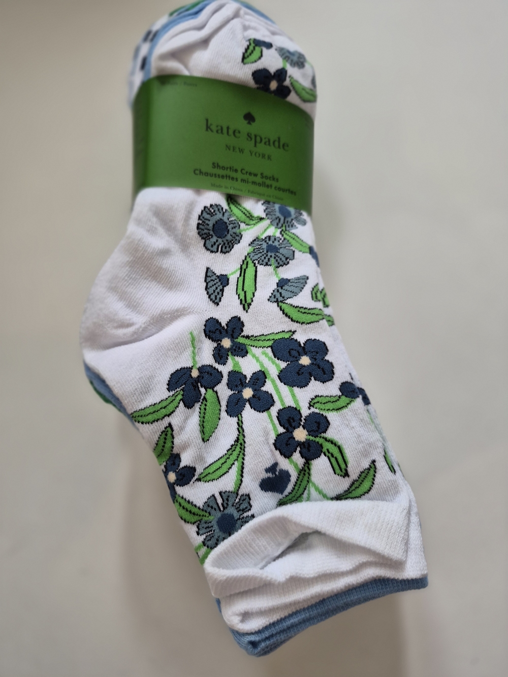 Kate Spade Women's Floral 10 Pairs Crew Socks - White with Green & Blue